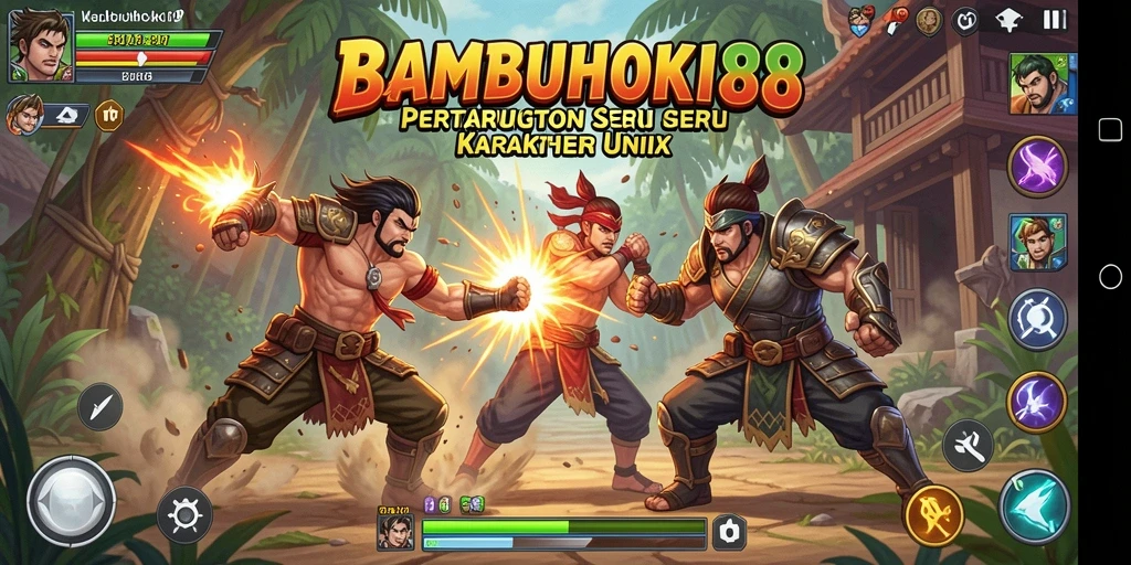 Tangkapan layar utama BAMBUHOKI88 menampilkan aksi seru dalam pertarungan Fighting.