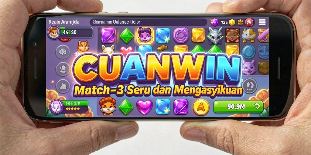 Tangkapan layar gameplay CUANWIN menampilkan aksi Match-3 yang seru.