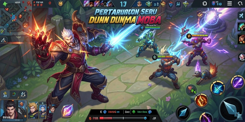 Tangkapan layar gameplay seru FB168 dalam pertarungan MOBA.