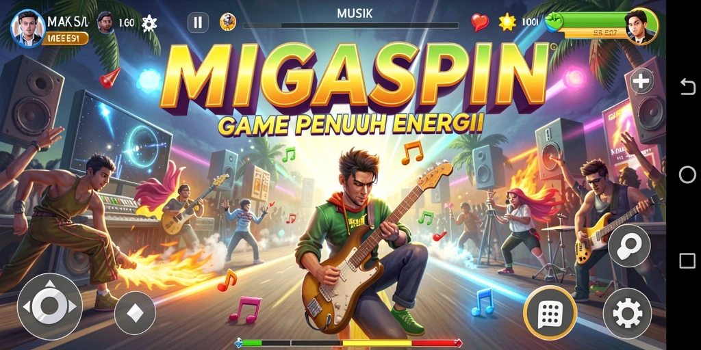Tangkapan layar dari gameplay MIGASPIN yang menampilkan keseruan saat permainan.