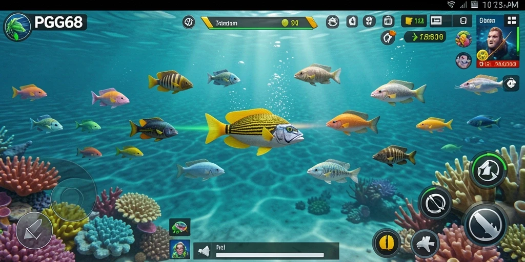 Screenshot gameplay PGG68 menunjukkan aksi seru menembak ikan.
