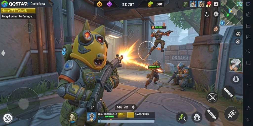 Tampilan gameplay seru dalam pertarungan TPS QQSTAR.