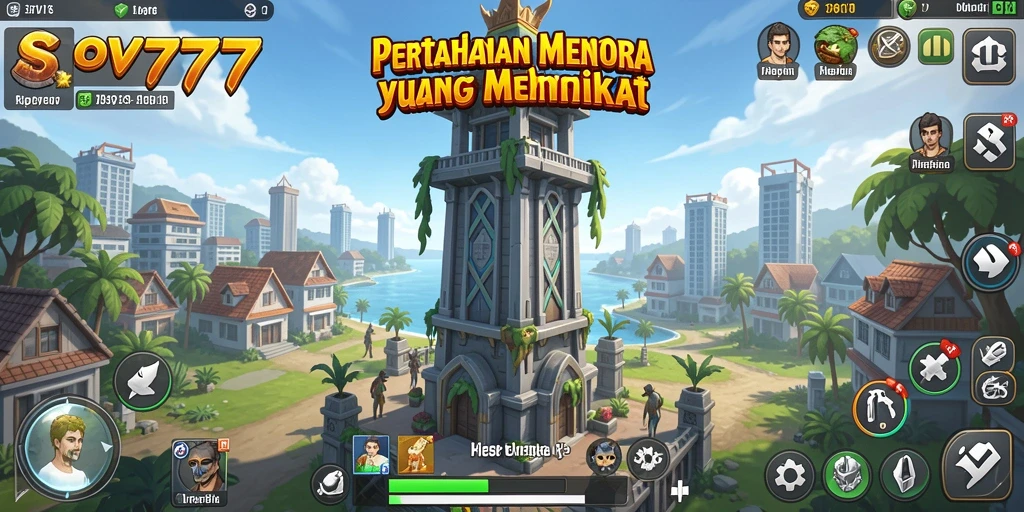 Tangkapan layar gameplay SOV777 menampilkan aksi menara pertahanan yang mendebarkan.